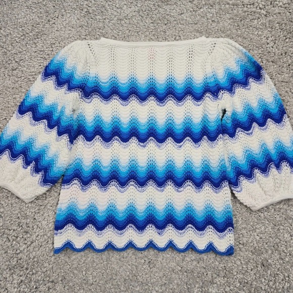 Lilly Pulitzer Navana Sweater Womens Medium 1/2 Sleeve Crochet Wave Stripe - Picture 7 of 11
